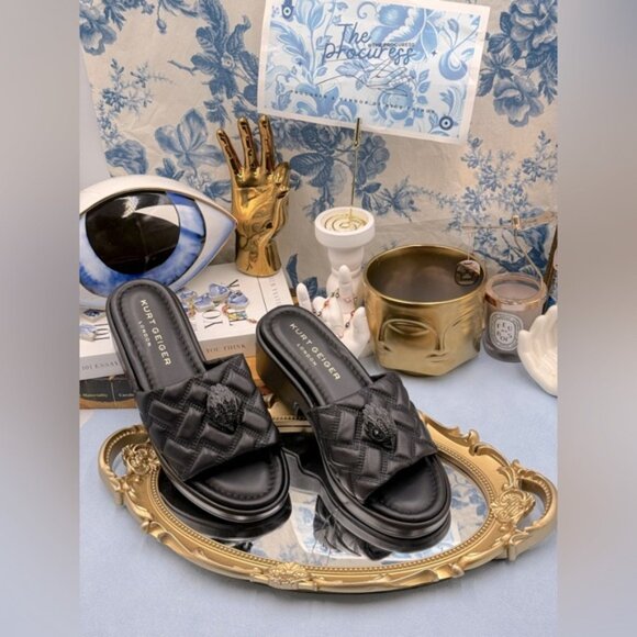 🆕 KURT GEIGER LONDON 🧿 NWOB Kensington Slip On Sandal, Black Sz 37 US 7 - Picture 2 of 13